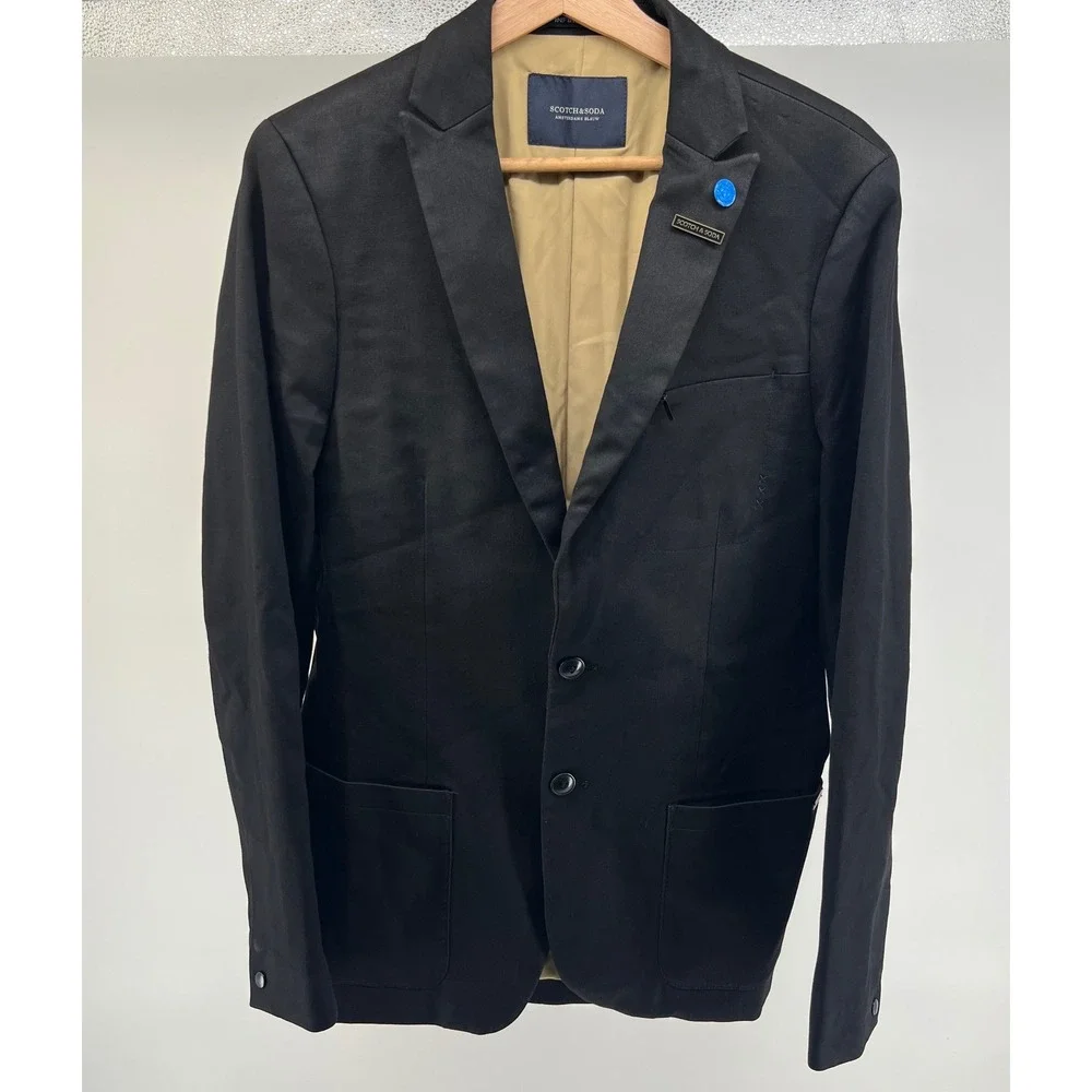 Scotch Soda Men's‎ Black Blazer Jacket Two Button Lapel Pin Cotton Blend M 0804